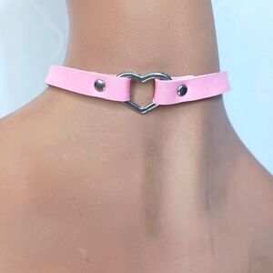 Baby Pink Leather Collar with Silver Heart.